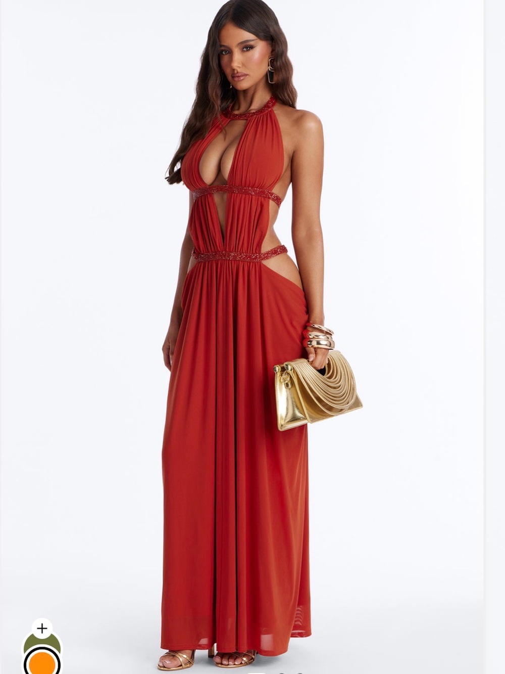 Fashion Nova Rust Red Halter Cutout Maxi Dress